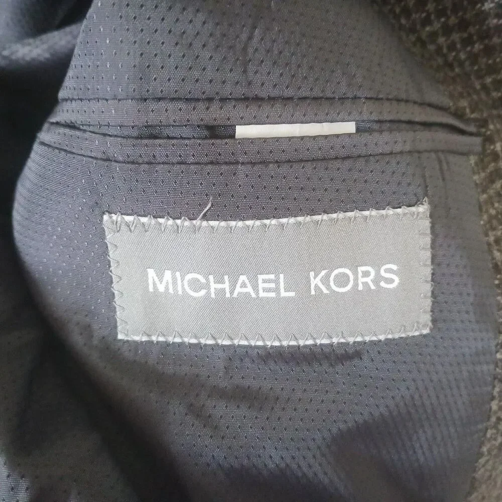 Michael Kors Mens Wool Houndstooth‎ Charcoal Gray Coat Blazer Size 48R